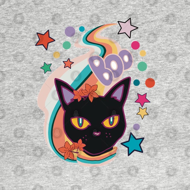 Meow I Mean Boo Autumn black cat by Yunipop